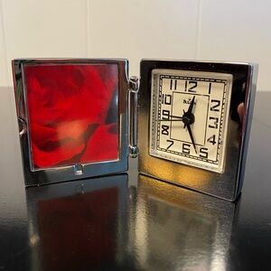 Bulova Voyager Travel Tabletop Folding Quartz Alarm Clock with Photo Frame